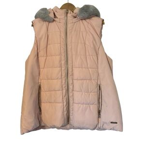 Calvin Klein | Pink Puffer Vest with Faux Fur in Grey Trim